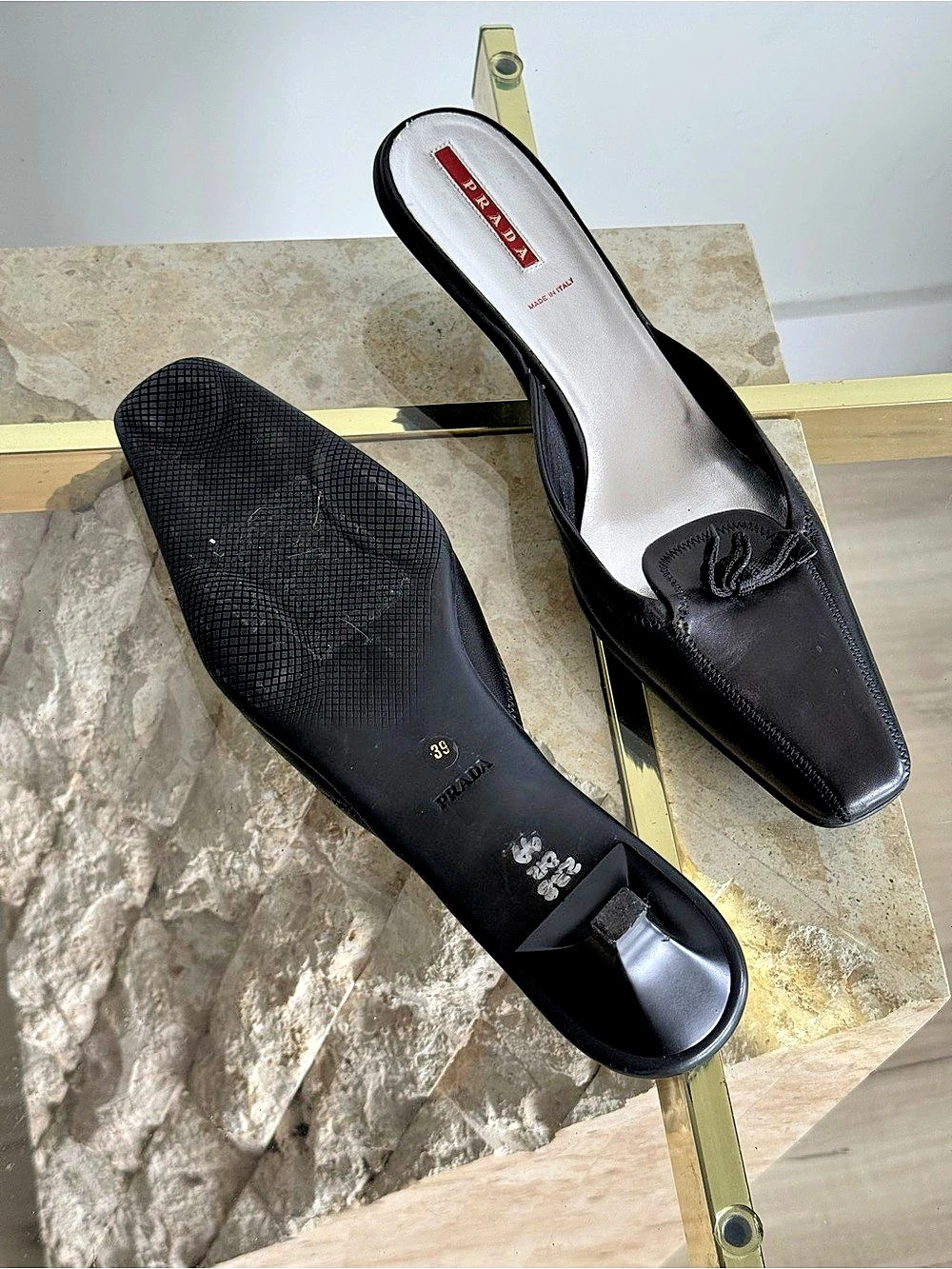 Prada Black Square-Toe Mules US 8.5 - Picture 4 of 8